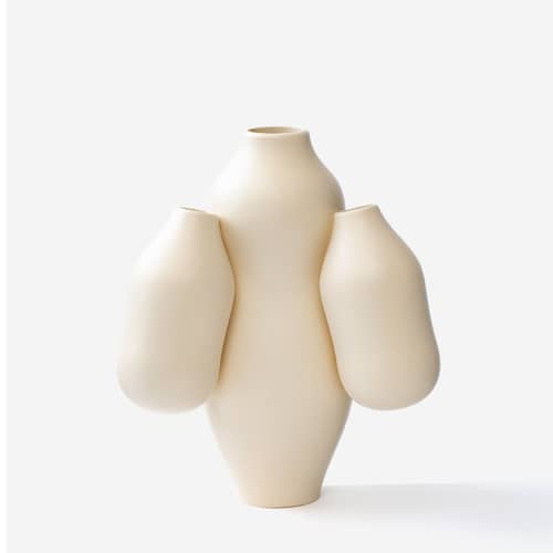 Vaso Allpa Mini ceramica bianco beige / Ø 25 x H 28 cm - Ceramica fatto a mano - Moustache - Sabbia - Ceramica smaltata