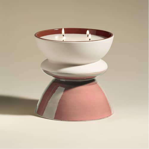 Bougie parfumée Tam tam / Ø 20 x H 20 cm - Maison Sarah Lavoine - Rose / Senteur Cumin boisé - Cire soja naturelle, Faïence émaillée