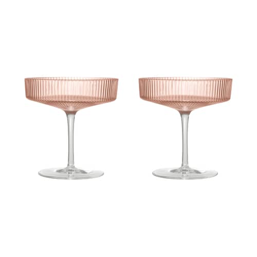 Set de 2 coupes à champagne Ripple verre rose - Ferm Living - Rose poudré - Verre soufflé bouche