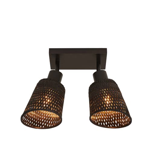 Faretto orientabilie da soffitto Java fibre legno beige bambù intrecciato / 2 spot orientabili - L 22 cm - GOOD&MOJO - Base nera / Nero - Bambù, Bambù intrecciato, Ferro