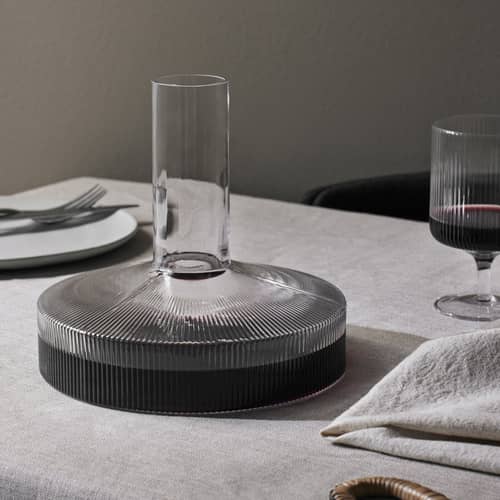 Caraffa per il vino Ripple vetro trasparente / Decanter - 1,1 Litro - Ferm Living - Trasparente - Vetro soffiato a bocca