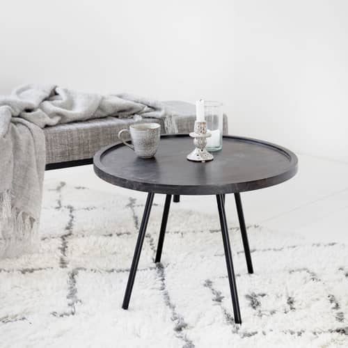 Table basse Juco bois noir / Ø 60 x H 45 cm - House Doctor - Ø 60 x H 45 cm / Noir patiné - Bois de manguier teinté, Fer peint