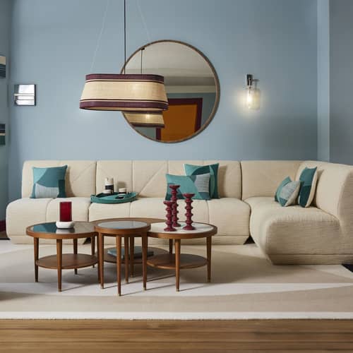 Table basse Puzzle bois marron / Ø 80 x H 35 cm - Maison Sarah Lavoine - Chêne teinté noyer - Chêne massif teinté, Laiton, MDF plaqué chêne teinté
