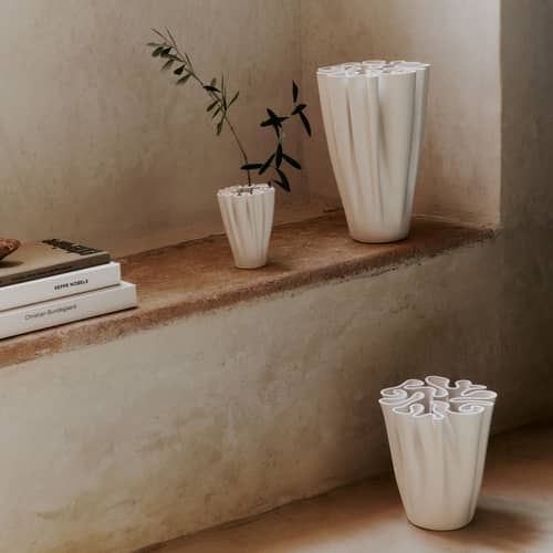 Vase Dedali Medium céramique blanc / Ø 15 x H 18 cm - Ferm Living - H 18 cm / Blanc - Grès