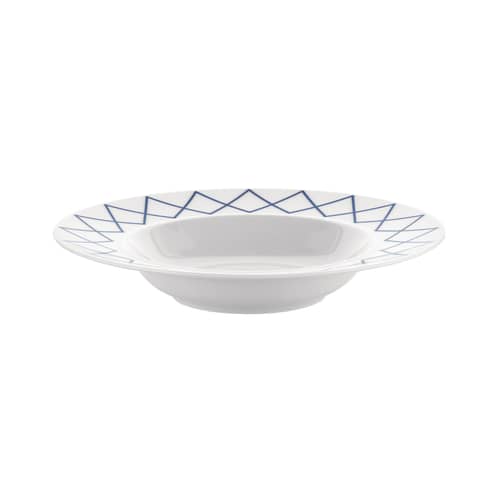 Set 4 assiettes creuses La Bella Tavola -  céramique blanc / Ettore Sottsass - Alessi - Motif bleu - Porcelaine fine