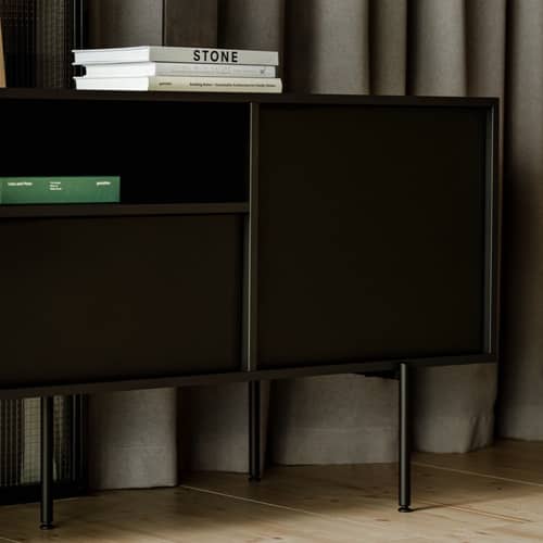 Buffet Bau bois noir / L 180 x H 79 cm - NOO.MA - Noir volcan - Acier, Aluminium, Mélamine