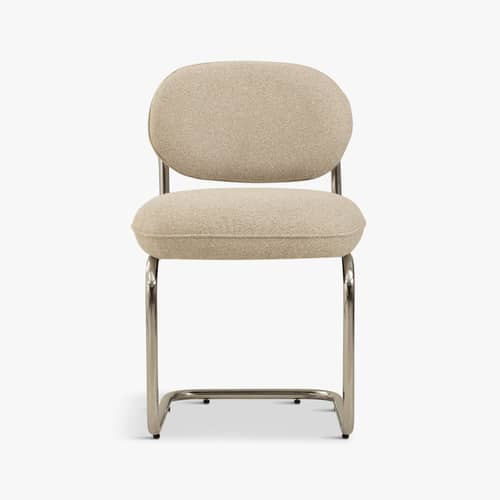 Gepolsterter Stuhl Amberta textil beige - NV GALLERY - Nougat (Tweed) - High Density-Schaum, Tissu Tweed, Verchromter Edel-Stahl