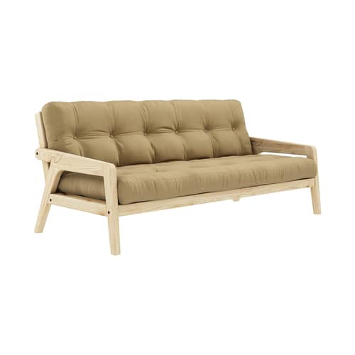 Schlafcouch Grab holz beige / L 204 cm - 3-Sitzer - KARUP - Gold Beigegold 758 / Hellbeige Pinie - FSC-zertifiziertes Massivholz Kiefer, Gewebe, Recycelte Mischfasern, Schaumstoff