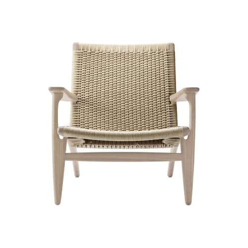 Lounge-Sessel CH25 holz natur / Hans J. Wegner, 1950 - Papierschnur - CARL HANSEN & SON - Eiche geseift FSC / Naturfarbene Schnur - FSC-zertifizierte geseifte Eiche massiv, Papierseil