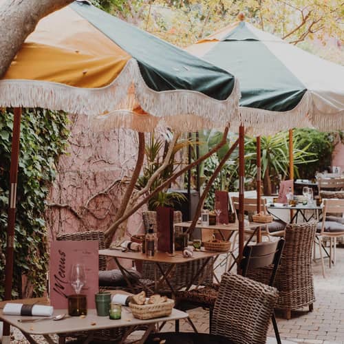 Parasol The Market multicolore / Ø 210 cm - BUSINESS & PLEASURE - Multicolore / 70s Panel Cinque - Bois stratifié, Toile outdoor