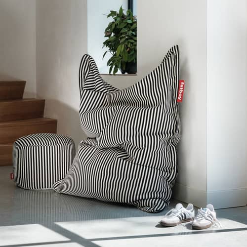 Pouf Original Slim Terry / Tissu éponge - 155 x 120 cm - Fatboy - Noir / Crème -  Micro-billes EPS, Tissu éponge