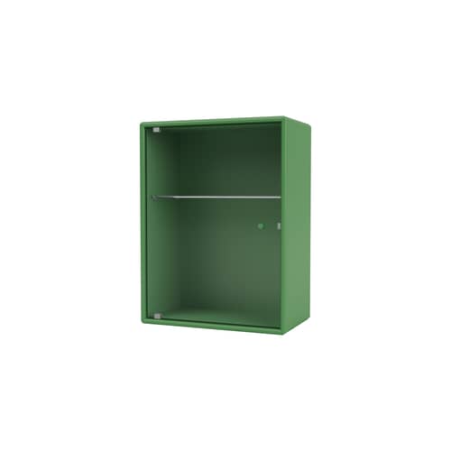 Badezimmer-Hängeschrank Ripple holz grün / B 35,4 x T 20 x H 46,8 cm - Gewelltes Glas - MONTANA - Parsley 152 - Geriffeltes Glas, lackierte Holzfaserplatte