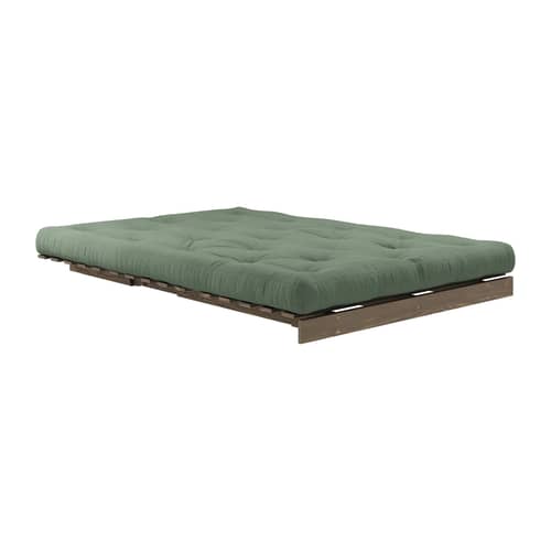 Schlafcouch Roots holz grün / B 140 cm - 3 Positionen / Struktur Braun - KARUP DESIGN - Olivgrün 756 / Holz Braun - FSC-zertifizierte, lackierte Massivkiefer, Gewebe, Recycelte Mischfasern, Schaumstoff