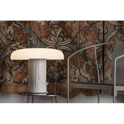Tischleuchte Tropico Grande LED glas stein weiß grau / LED - H 40 cm / Glas & Marmor - Fontana Arte - Grauer Marmor - Galvanisiertes Metall, geblasenes Glas, Marmor