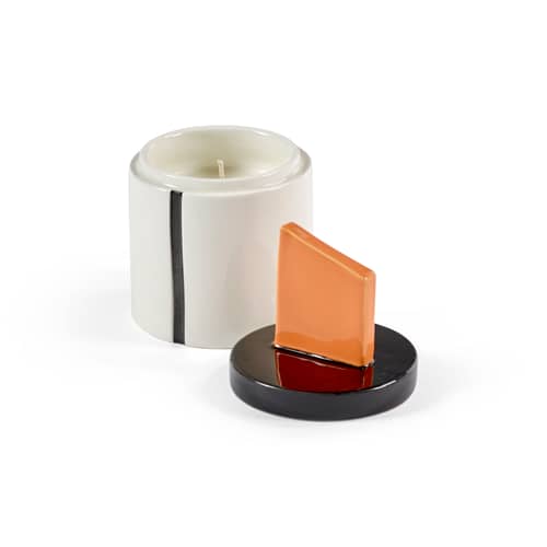 Candela profumata Candela 02 Small ceramica bianco / Ø 8,5 x H 14 cm - Serax - Bianco e arancio (Profumo di Mela Rossa) - Cera di soia, Gres smaltato