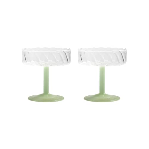 Twirl Champagne cup glass green / Set of 2 - & klevering - Green - Glass