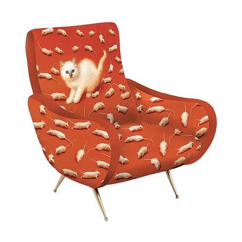 Gepolsterter Sessel Toiletpaper / Chat textil rot orange bunt / Katze - Velours - Seletti - Orange / Katz & Maus - Holz, Metall, Polyurethan-Schaum, Velours
