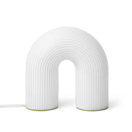 Lampe de table Vuelta LED verre blanc / L 21 x H 21 cm - Ferm Living - Blanc translucide - Laiton massif, Verre opalin strié