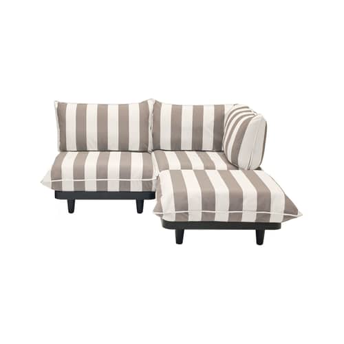 Gartensofa 2-Sitzer Paletti set textil braun / Armlehne rechts - B 190 cm - Fatboy - Gestreift / Kakao - Olefin Stoff, Polyesterschaum, Recyceltes Polyethylen, Stahl
