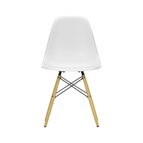 Sedia RE DSW - Eames Plastic Side Chair materiale plastico bianco / (1950) - Piedi in legno chiaro / Legno ricicclato - Vitra - Cotone Bianco / Acero Giallo - Acero massiccio, Plastica riciclata post-consumo