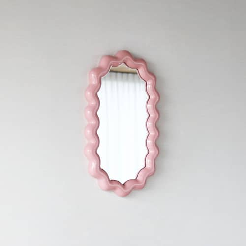 Specchio murale Zigzag materiale plastico rosa / 52.5 x 31.5 cm - Poliresina - & klevering - 52,5 x 31,5 cm / Blush Rosa - Poliresina, Vetro