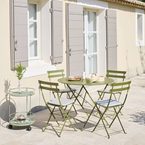 Table pliante Bistro métal beige / Ø 77 cm - 3/4 personnes - Trou parasol - Fermob - Beige latte - Acier laqué