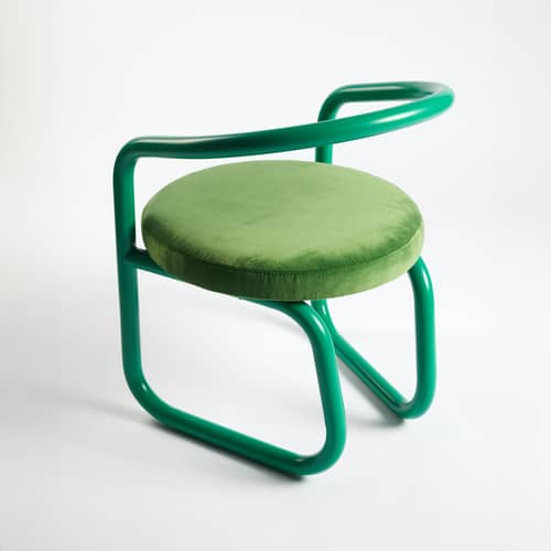 Chaise rembourrée Consul métal vert / Assise velours - Exclusivité - Axel Chay - Velours vert / vert - Acier laqué, Mousse, Velours