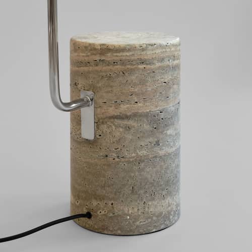Lampadaire The Moon - 101 COPENHAGEN - Chromé / Travertin beige - Aluminium chromé, Travertin