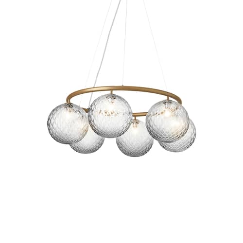 Suspension Miira 6 Circular verre / Ø 80 cm - NUURA - Transparent (facetté) / Doré - Aluminium, Verre soufflé bouche