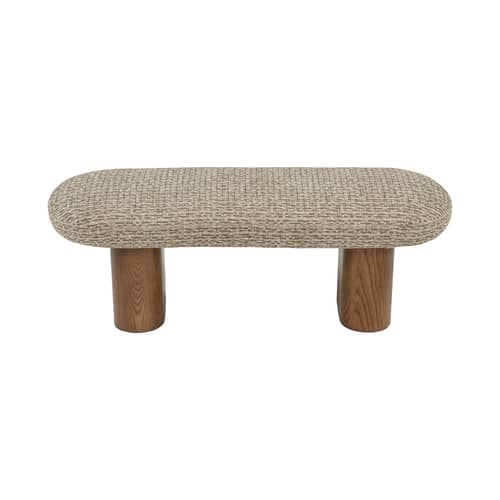 Gepolsterte Bank Popa textil grün / L 132,5 cm - NV GALLERY - Salbeigrün / Nussbaum - Gebeizte Massiveiche, Schaumstoff, Tissu Tweed