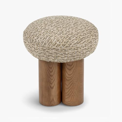 Pouf Popa tessuto verde - NV GALLERY - Verde salvia / Noce - Frassino massello tinto, Schiuma ad alta densità, Tissu Tweed