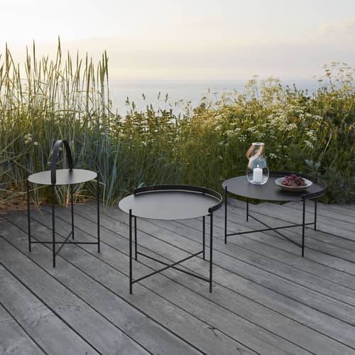 Table basse Edge métal vert / Poignée rabattable - Ø 76 x H 40 cm - Houe - Vert olive - Acier thermolaqué