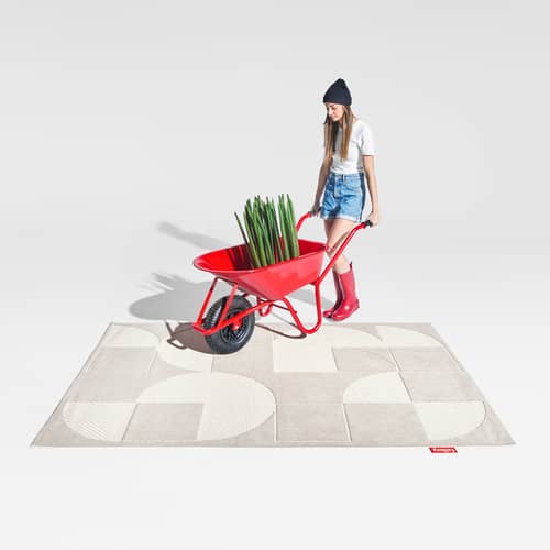 Tapis d\'extérieur Carpretty Petit tissu beige / 230 x 160 cm - Polypropylène tissé - Fatboy - Jigsaw / Crème & blanc - Polypropylène tissé