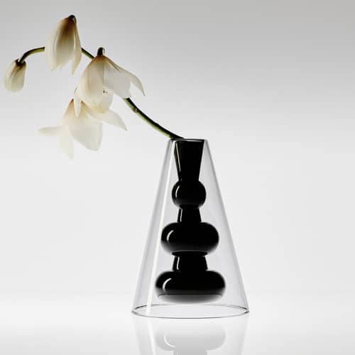 Vase Bump Cone glas schwarz / Ø 15 x H 22 cm - Geblasenes Glas - Tom Dixon - Rauchgrau / Schwarz - Geblasenes Borosilikatglas