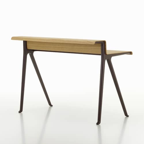 Bureau Courier rouge / Erwan Bouroullec - L 120 x P 72,5 cm - Vitra - Bordeaux / Chêne naturel - Aluminium, Placage chêne