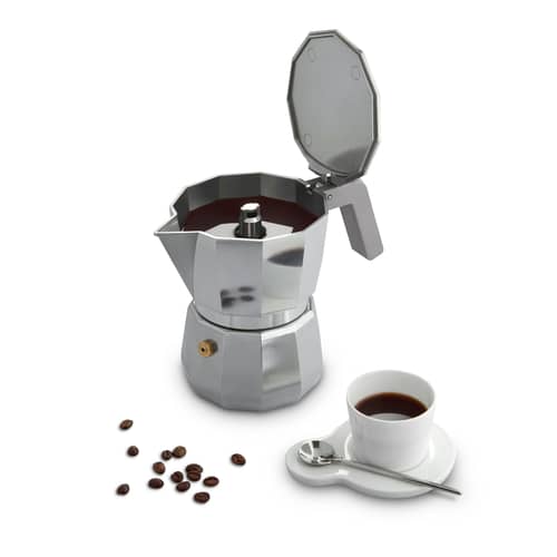 Cafetière italienne Moka gris argent métal /3 tasses - Alessi - 3 tasses / Acier - Fonte d\'aluminium, Polyamide