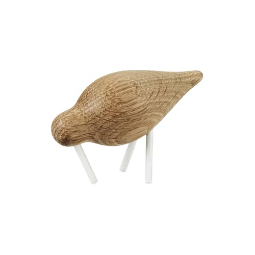 Décoration Oiseau Shorebird S bois naturel / L 11,5 cm x 7,5 cm - Normann Copenhagen - Chêne naturel / Pattes blanches - Acier laqué, Chêne massif
