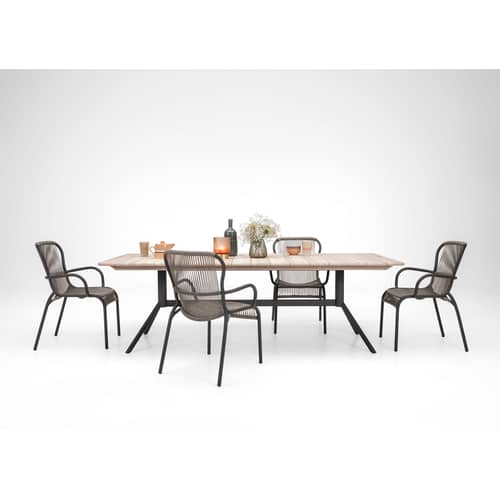 Fauteuil de repas empilable Loop tissu gris / Corde polypropylène tissée main / Seconde vie - Vincent Sheppard - Gris Fossile - Aluminium thermolaqué, Corde polypropylène