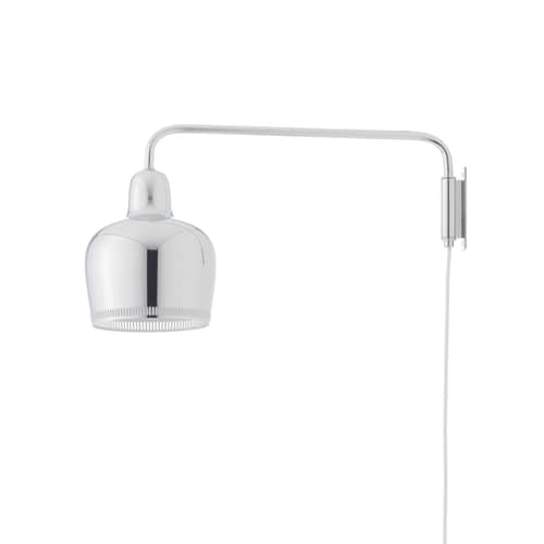 Golden Bell A330S Wall light with plug metal silver / Alvar Aalto, 1937 - Swivel Arm - ARTEK - Chromed - Spun steel