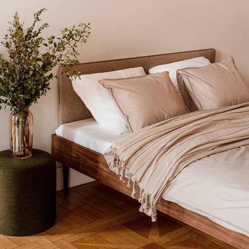 Pouf Folk Grand tissu vert / Ø 40 x H 40 cm - NOO.MA - Olive italienne (polyester) -  Ouate, Bois, Mousse, Tissu polyester