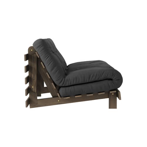 Schlafcouch Roots holz grau / B 140 cm - 3 Positionen / Struktur Braun - KARUP DESIGN - Dunkelgrau 734 / Holz dunkelbraun - FSC-zertifizierte, lackierte Massivkiefer, Gewebe, Recycelte Mischfasern, Schaumstoff