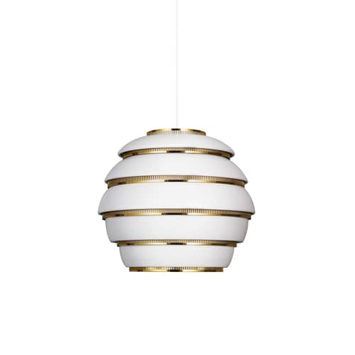 Sospensione Beehive A331 metallo bianco / Alvar Aalto, 1953 - ARTEK - Bianco / Ottone - Alluminio, Ottone