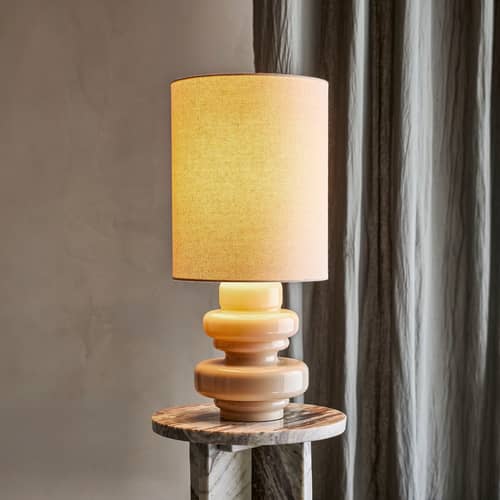 Fabiola Table lamp glass beige / H 51 cm - Bloomingville - Beige / Natural Linen - Linen fabric, Mouth blown glass