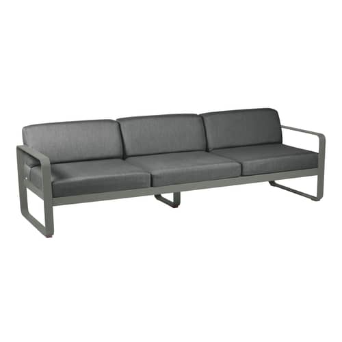 Gartensofa 3-Sitzer Bellevie metall textil grau 3-Sitzer-Sofa / L 235 cm - Bezug weiß - Fermob - Rosmarin / Bezug graphitgrau - lackiertes Aluminium, Polyacryl-Gewebe, Schaumstoff