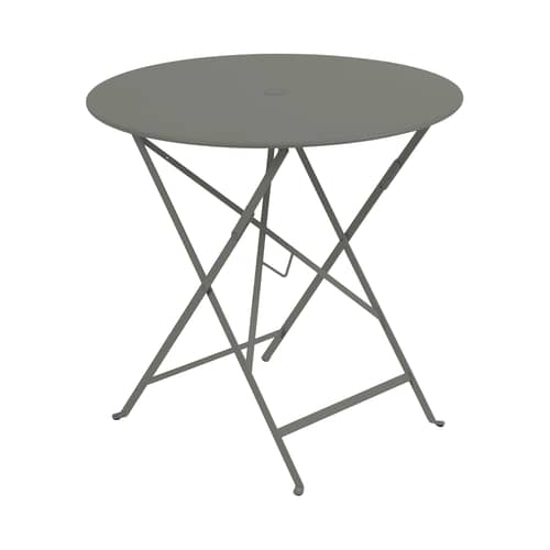Bistro Foldable table metal green grey Ø 77cm - Foldable - With umbrella hole - Fermob - Rosemary - Lacquered steel