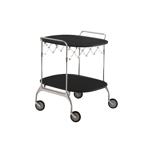 Desserte Gastone plastique noir / Pliable - 68 x 62 cm - Kartell - Noir brillant / Structure chromée - Acier chromé, Nylon chargé de fibre de verre