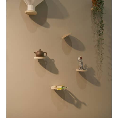 Lot de 3 étagères Balcon bois naturel / Ø 14 cm - Moustache - Lot de 3 étagères - Bois clair - Hêtre massif