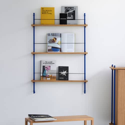 Étagère Magazine Shelving – MS.115.1 bois naturel / Pour livres et magazines - L 85 x H 123 cm - MOEBE - Chêne naturel / Bleu - Acier, MDF placage chêne
