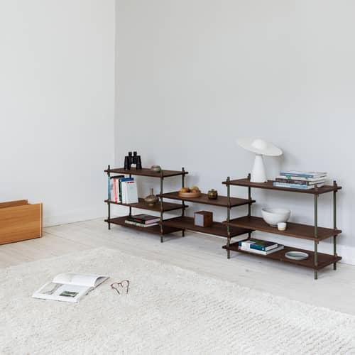 Étagère Shelving System – s.65.2.A bois marron / L 162 x H 65 x Prof. 35 cm - MOEBE - Chêne fumé / Vert - Acier, MDF placage chêne
