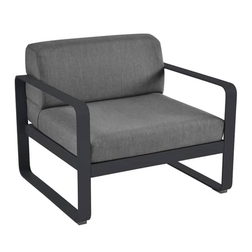 Fauteuil rembourré Bellevie Lounge métal tissu gris / Tissu graphite - Fermob - Carbone / Tissu gris graphite - Aluminium laqué, Mousse, Tissu acrylique